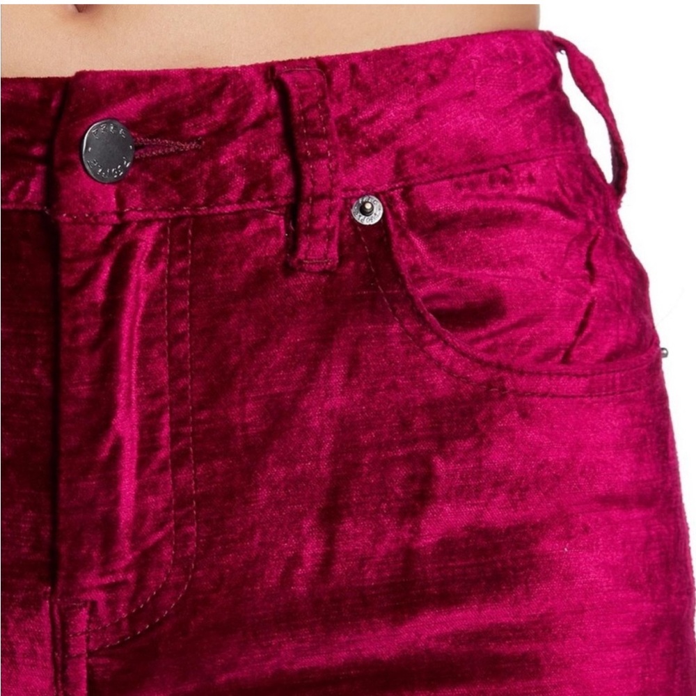 Womens FREE PEOPLE Pink Fuchsia Crushed Velvet Cropped Stretch Pant